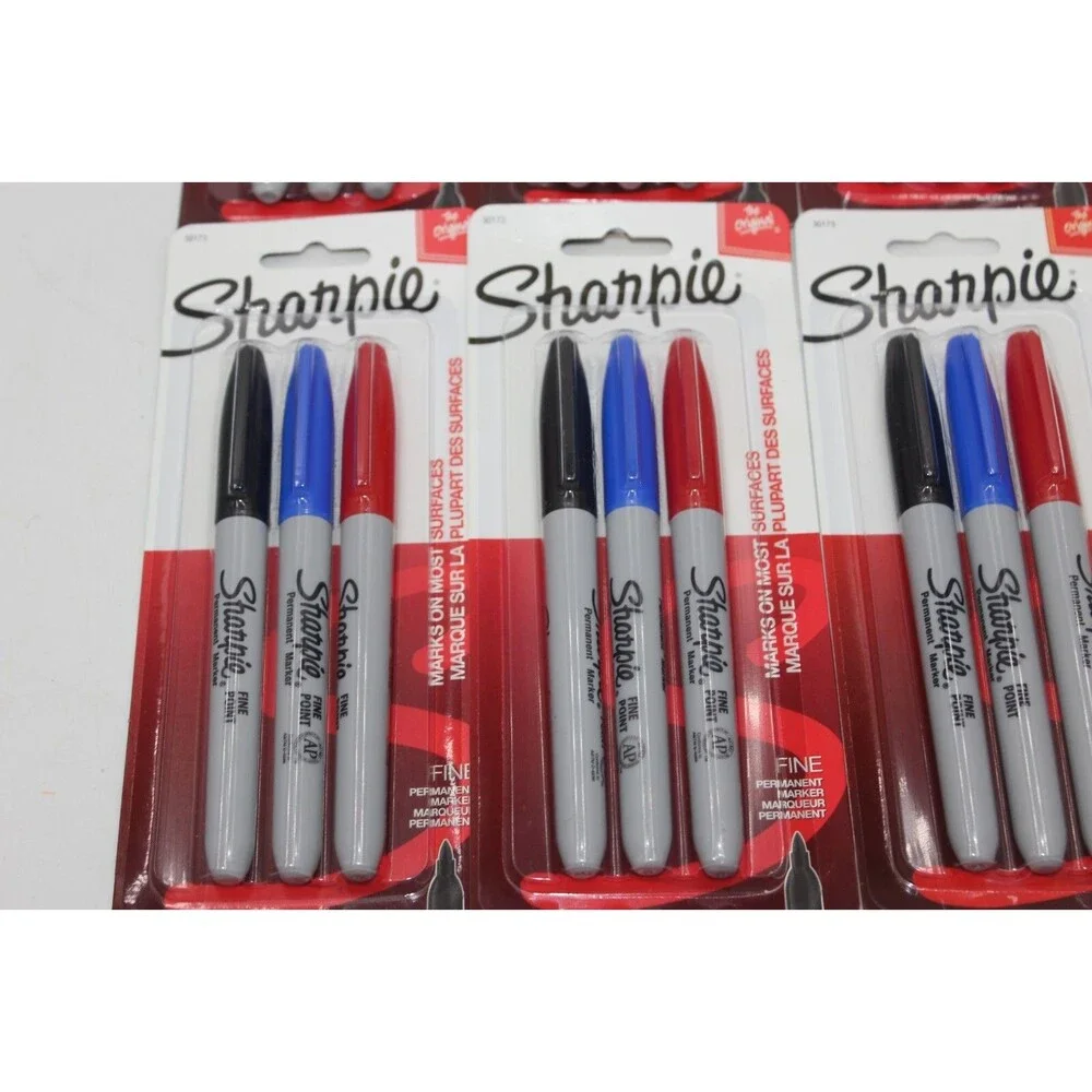 Lot of 18 Brand New Sharpie Permanent Fine Point Markers Black Red Blue (6 Packs